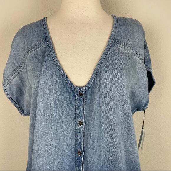 Velvet Blue Denim Chambray V Neck Tie Waist  Romper NWT Lg - Picture 3 of 10